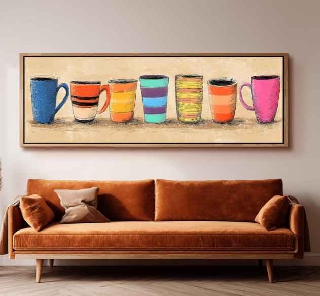 Illustrazione Tazze da Caffè Stampa su Tela Italia