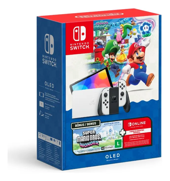 Nintendo Switch OLED bianca con Super Mario Bros Wonder e 12 mesi Nintendo Switch Online Italia