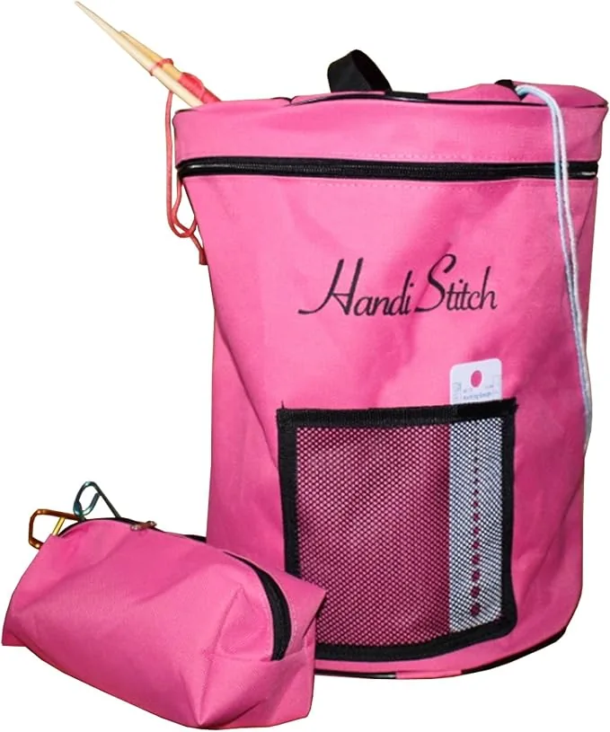HANDI STITCH borsa porta lana uncinetto maglia organizer tote rosa