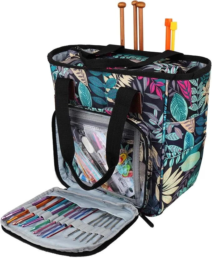 Coopay borsa porta lana uncinetto maglia organizer foresta blu
