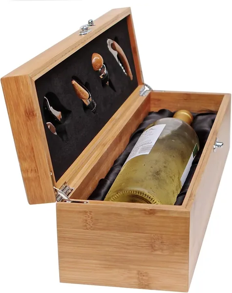 Cofanetto bambù 4 accessori vino naturale sostenibile