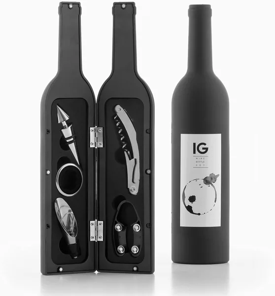 Cofanetto inox 5 pezzi scatola legno regalo vino