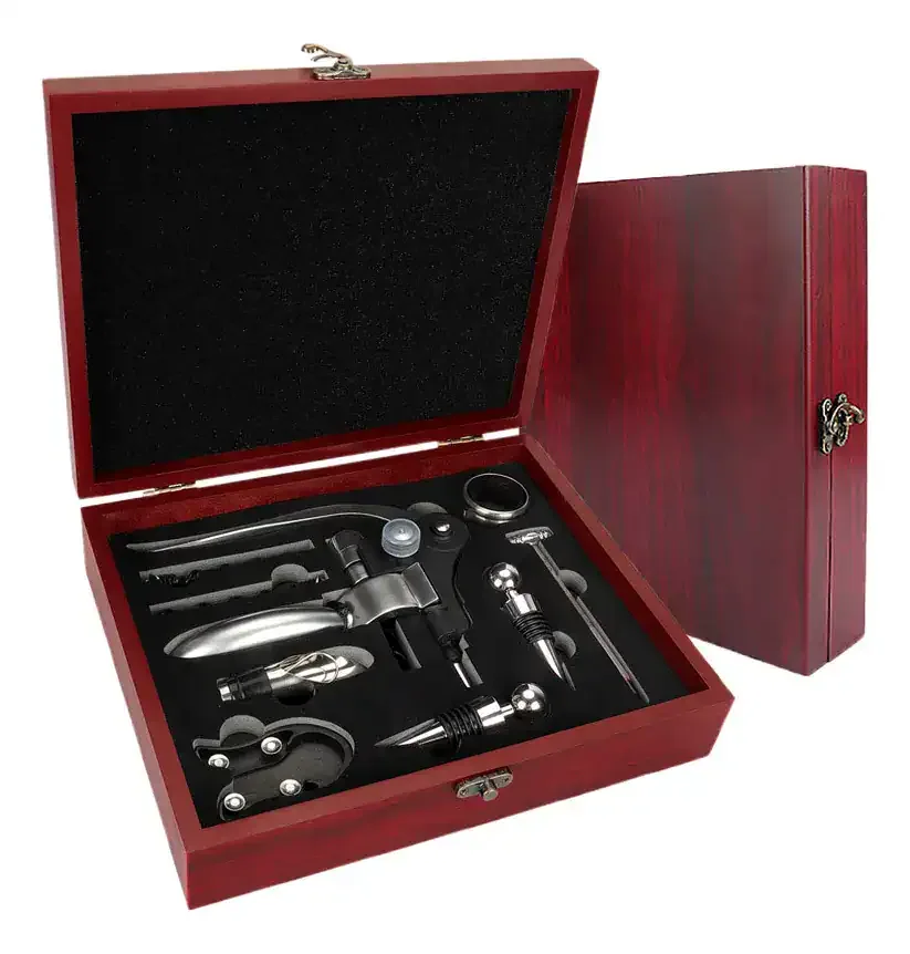 Cofanetto sommelier 9 pezzi scatola legno completo
