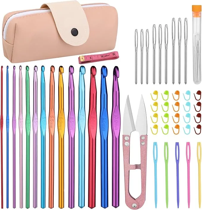 Kit 52 pezzi Kuppt con 14 ferri da uncinetto in alluminio segnapunti e borsa