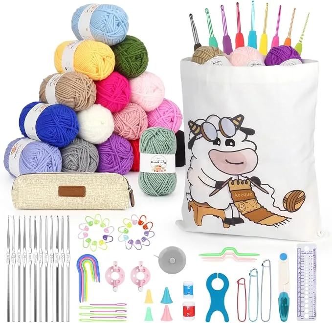 Kit 87 pezzi Aeeque uncinetto principiante borsa in tela pecora