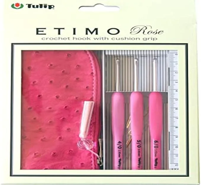 Kit 8 ferri da uncinetto Tulip Etimo Rosa con impugnatura in silicone rosa