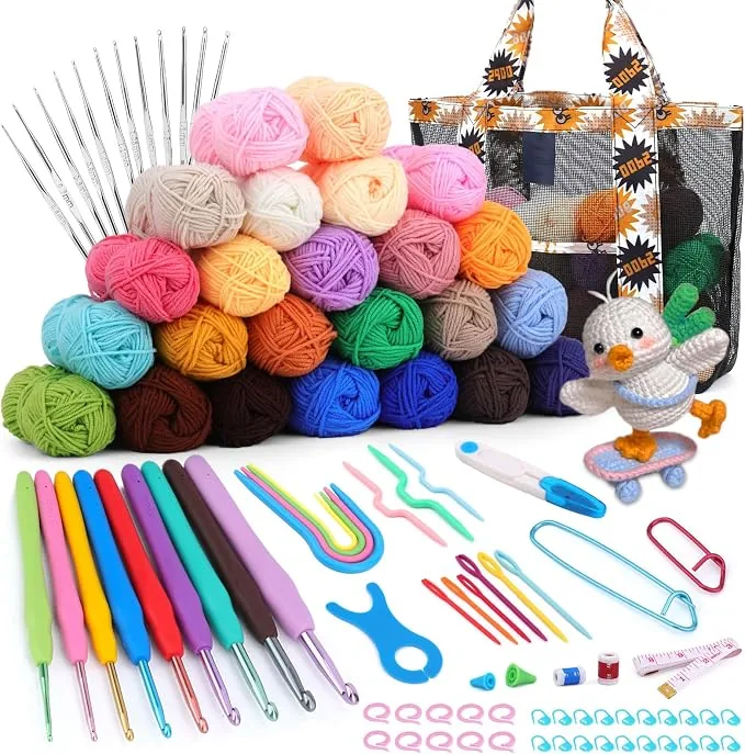 Kit uncinetto 99 pezzi portatile principiante adulto con ferri in gomma