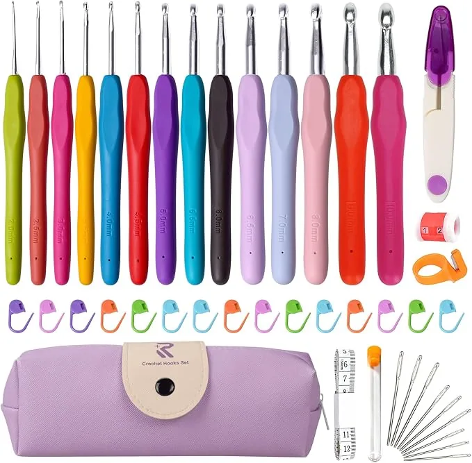 Kit RealPlus 47 pezzi ferri da uncinetto ergonomici in gomma viola