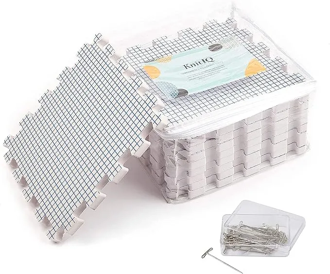 KnitIQ 9 tappetini di bloccaggio per uncinetto con griglie e 100 spilli T