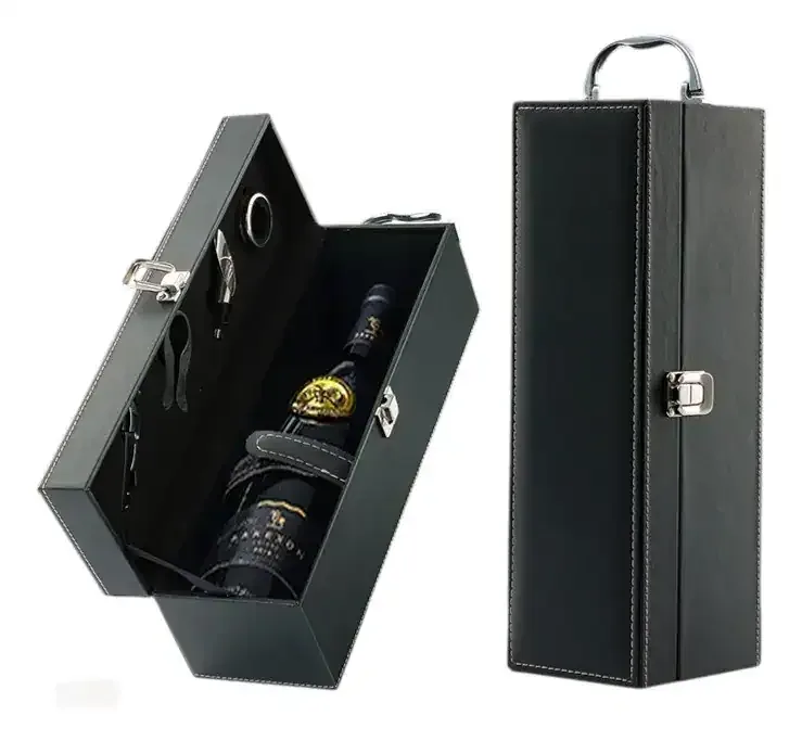 Valigetta pelle nera 4 accessori vino esecutivo lusso