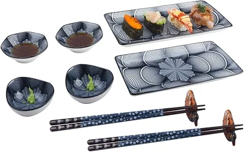 Artcome Set sushi per 2 persone: piatto, ciotola salsa, bacchette, appoggini