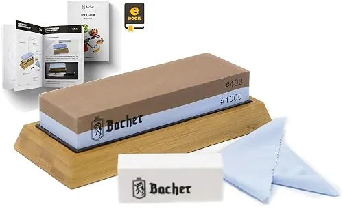 Bacher Kit pietra per affilare premium con supporto in bambù