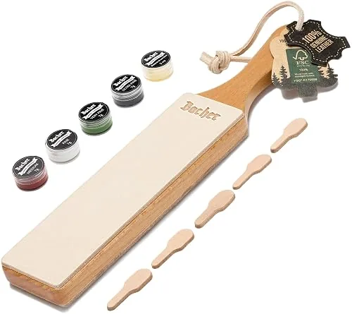 Bacher Strop in cuoio per affilatura, manico in legno duro