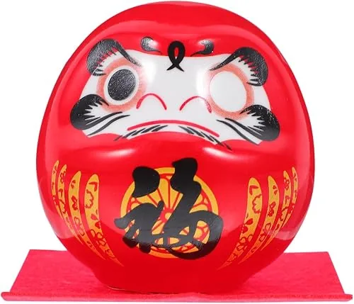 Statuetta Daruma in ceramica tradizionale, rossa, 10 cm