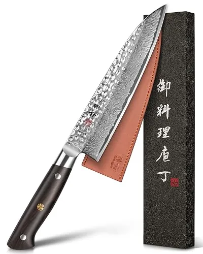 Coltello Santoku Kanngou, acciaio Damasco 67 strati, manico in ebano
