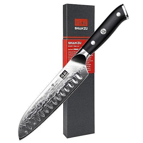 Coltello Santoku Shan ZU Damasco, lama 18 cm, 67 strati