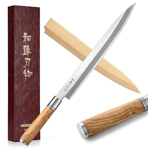 Coltello Yanagiba Hezhen, lama 300 mm, acciaio forgiato