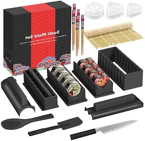 Kit Sushi Making Deluxe: 2 stuoiette bambù + cucchiaio + spatola + guida