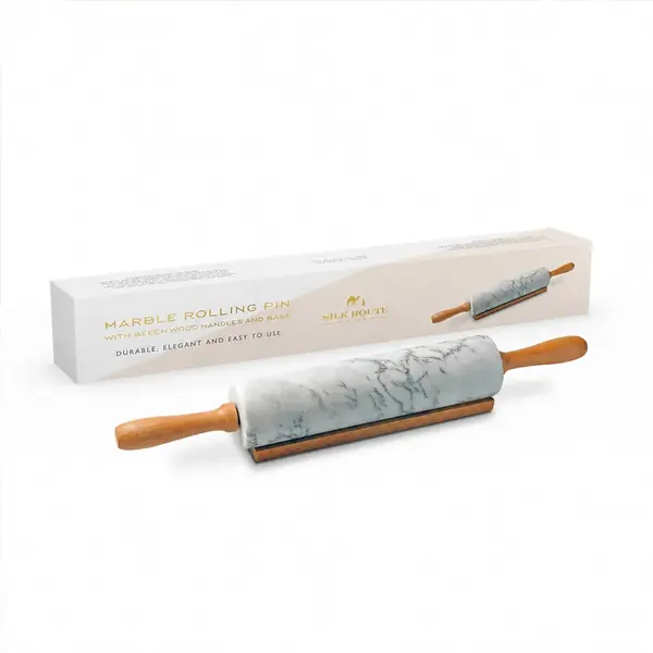 Mattarello marmo naturale manici legno pasta sfoglia pasticceria