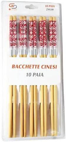 Set 10 paia bacchette in bambù naturale, riutilizzabili, lavabili in lavastoviglie