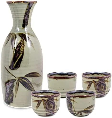 Set completo sakè in ceramica: 1 carafa tokkuri + 4 ochoko in scatola regalo