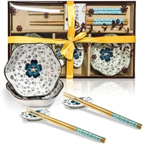 Set piatti sashimi in ceramica blu e bianco, motivo onde, 4 pezzi