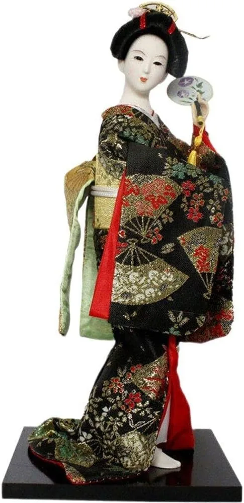 Figurine geisha in porcellana dipinta a mano, 20 cm