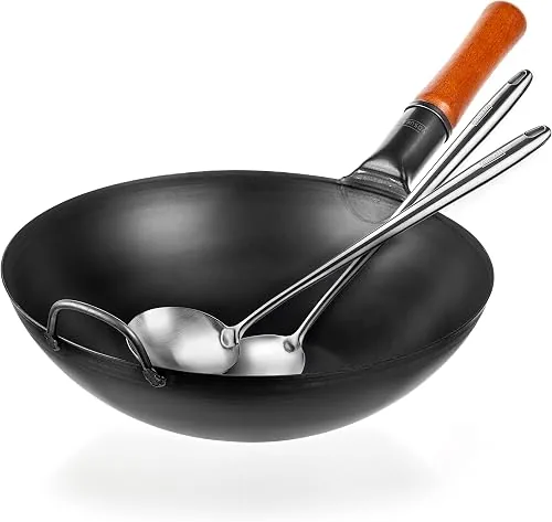 Yosukata Kit cucina giapponese completo: wok in acciaio al carbonio + spatola + spazzola