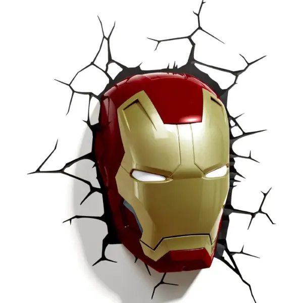 Applique murale LED 3D Light FX a forma di casco di Iron Man con effetto muro rotto