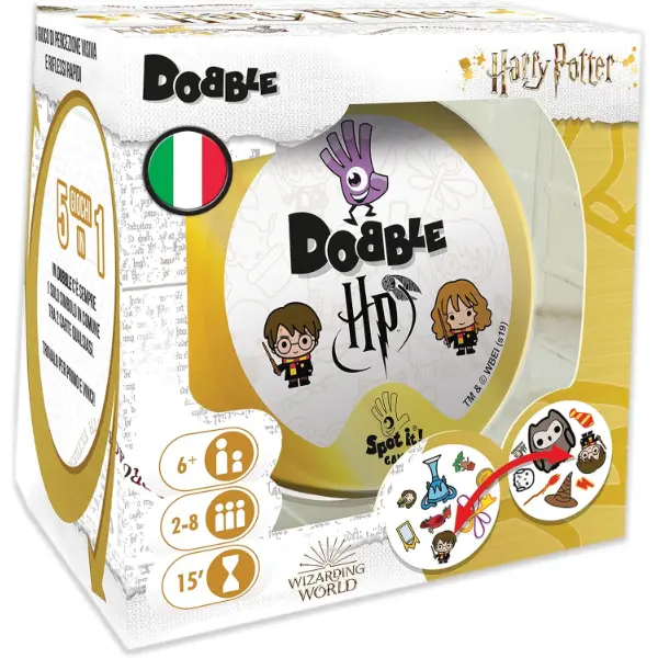 Scatola del gioco di carte Asmodee Dobble in versione Harry Potter