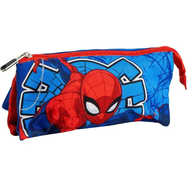 Astuccio scolastico triplo di Spiderman a tre scomparti con cerniere