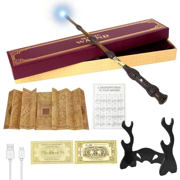 Bacchetta di sambuco con punta luminosa ricaricabile via USB in confezione regalo