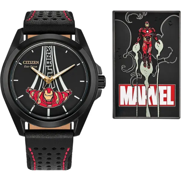 Orologio Citizen Eco-Drive Marvel edizione Tony Stark con cinturino in pelle nera