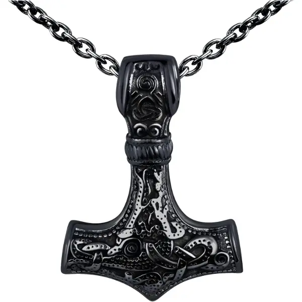 Collana da uomo in acciaio inossidabile annerito con il martello di Thor
