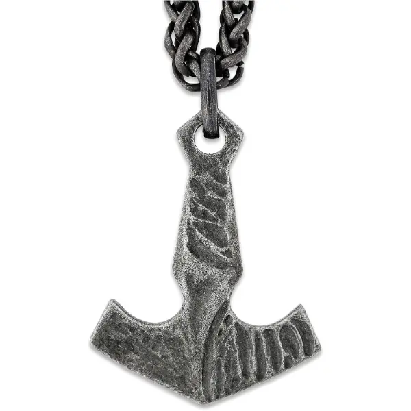 Collana vichinga con ciondolo Mjolnir martello di Thor e catena a spiga