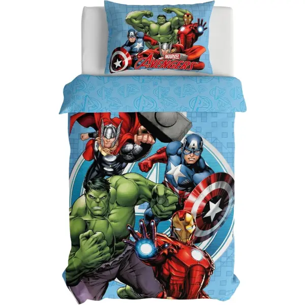 Copripiumino Marvel Avengers 140x200 cm in cotone con federa 50x70