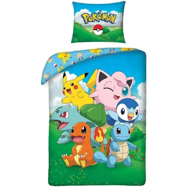 Copripiumino Pokemon singolo in cotone blu da centoquaranta per duecento con federa
