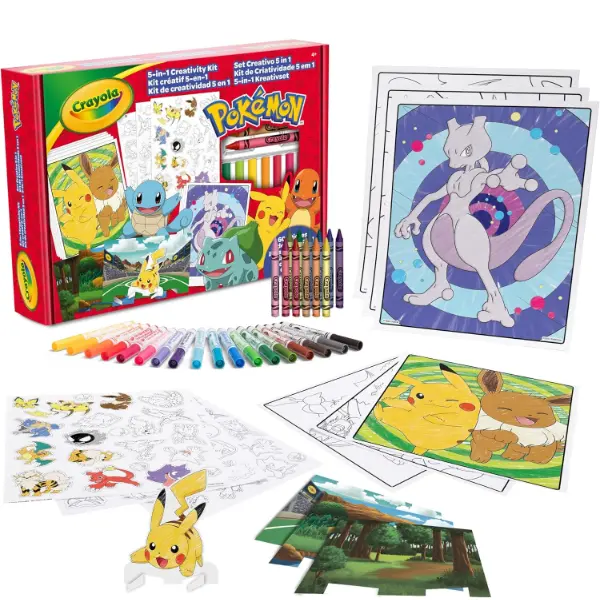 Set creativo Crayola Pokemon cinque in uno con pennarelli pastelli e pagine da colorare
