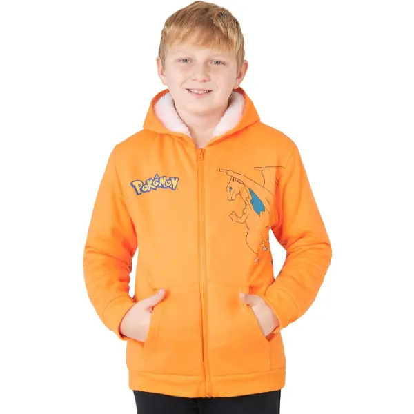 Felpa con cappuccio in sherpa Pokemon arancione per ragazzo con chiusura a zip