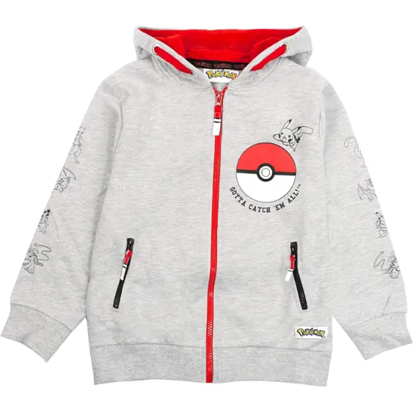 Felpa grigia Pokemon con zip e cappuccio a maniche lunghe per ragazzo