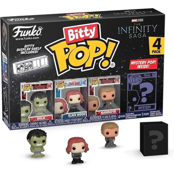 Funko Bitty Pop! Marvel — Pack da 4: Hulk, Black Widow, Occhio di Falco e una figura mistero