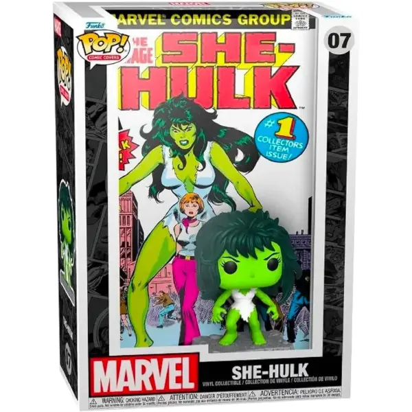 Funko Pop! Comic Covers di She-Hulk con copertina a fumetti nella teca