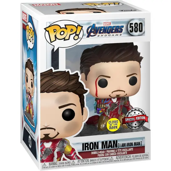 Funko Pop di I Am Iron Man metallizzato e fosforescente da Avengers Endgame