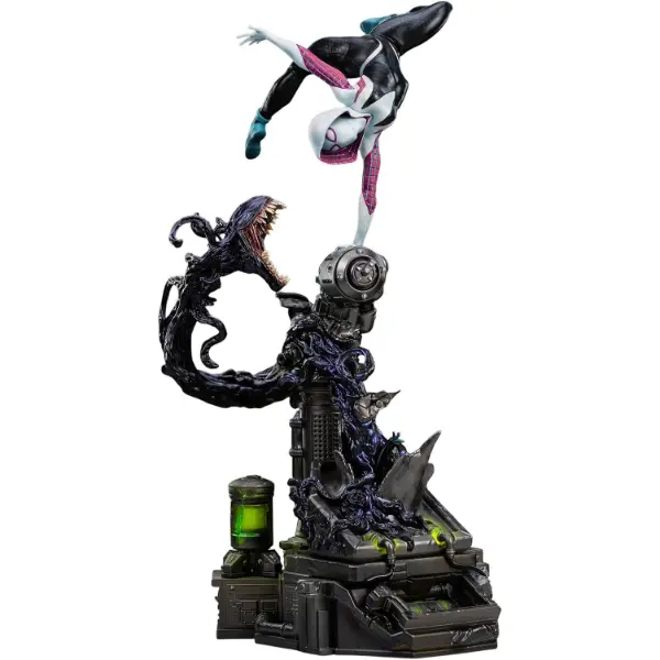 Statua Iron Studios di Ghost Spider con diorama Spider-Man vs Villains in scala uno a dieci