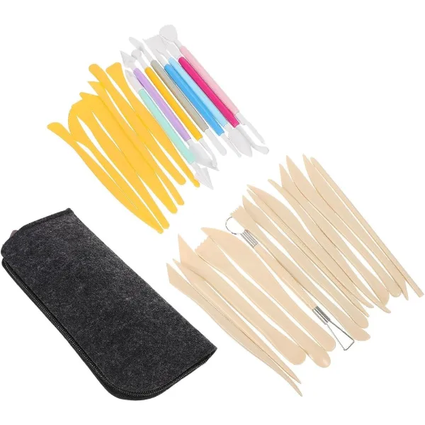Kit di 30 strumenti per ceramica in plastica e legno con borsa portaoggetti