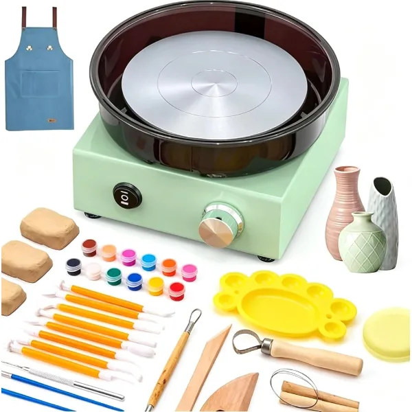 Kit mini tornio elettrico per ceramica con vaschetta antispruzzo e strumenti