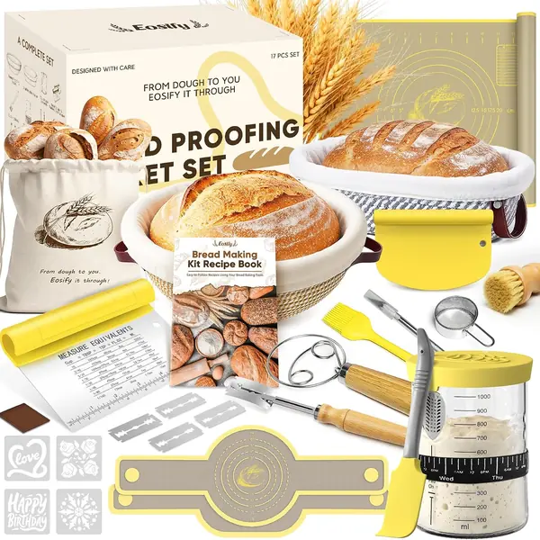 Kit completo 25 pezzi per pane a lievito madre con cestini lametta e raschietto