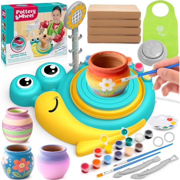 Kit tornio da ceramica per bambini con colori e argilla