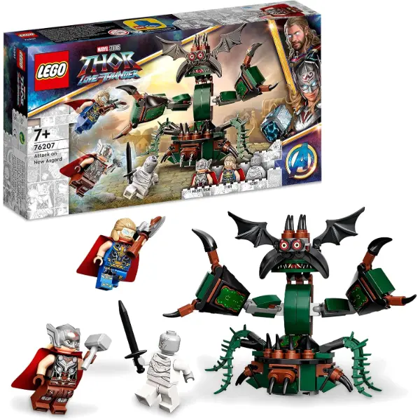 Set LEGO 76207 Marvel dell attacco a Nuova Asgard con supereroi e minifigure