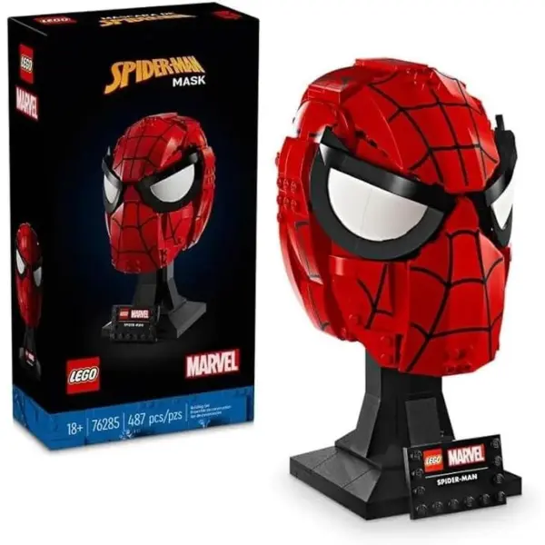 Set LEGO Marvel numero 76285 con la maschera dell Uomo Ragno rossa da esporre